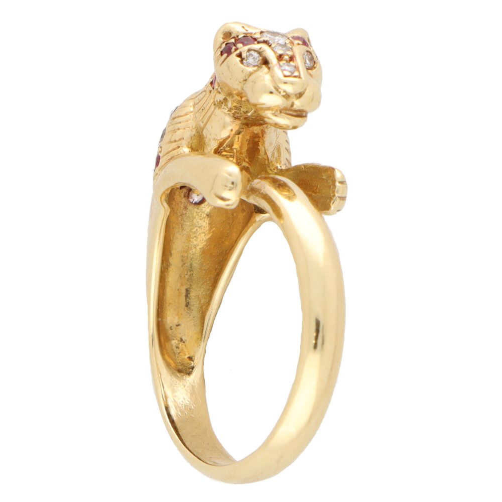 Vintage Diamond Ruby and Sapphire Leopard Ring