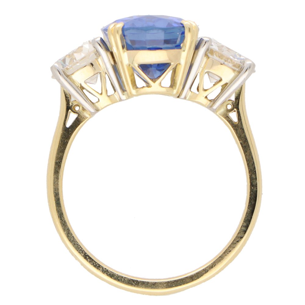 Certified 7.18ct Sapphire and Diamond Three Stone Ring