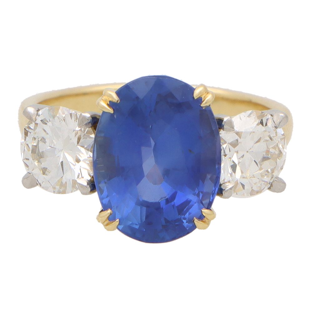 Certified 7.18ct Sapphire and Diamond Three Stone Ring