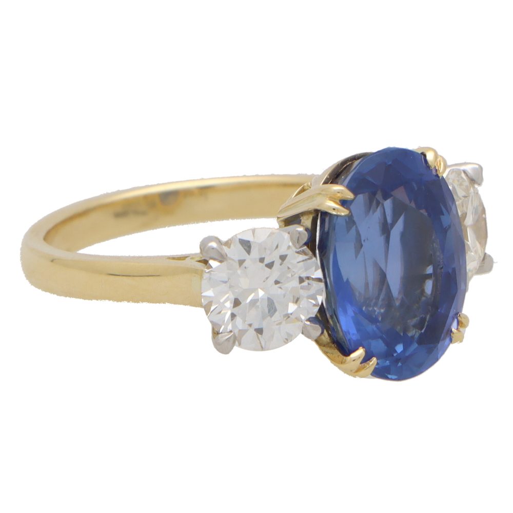 Certified 7.18ct Sapphire and Diamond Three Stone Ring