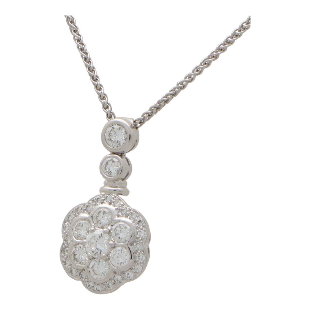 Diamond Floral Cluster Necklace in 18K White Gold