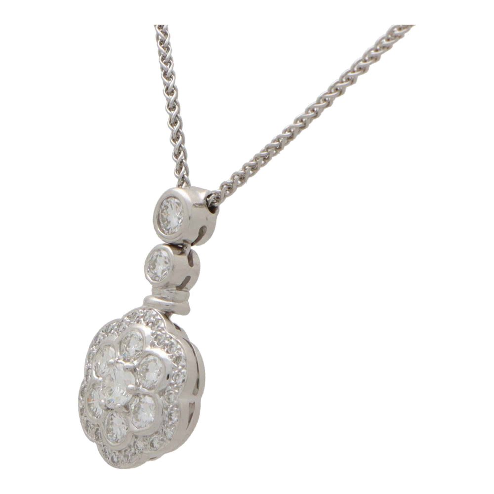 Diamond Floral Cluster Necklace in 18K White Gold