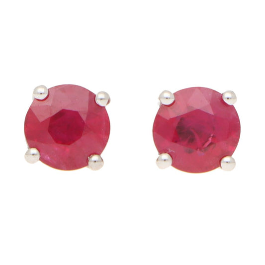 Ruby Solitaire Stud Earrings, 1.15 carat total