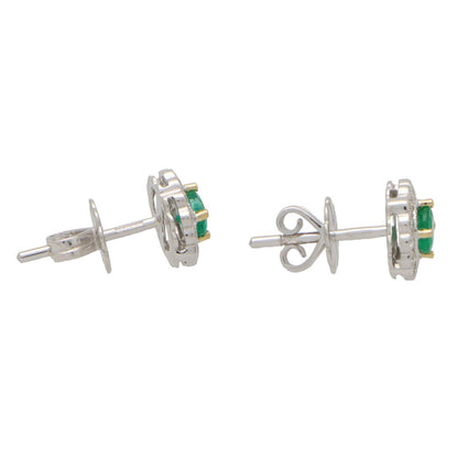 0.47ct Emerald and Diamond Floral Cluster Earrings