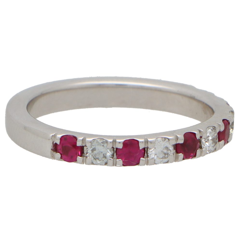 Ruby and Diamond Half Eternity Band Ring in 18ct White Gold