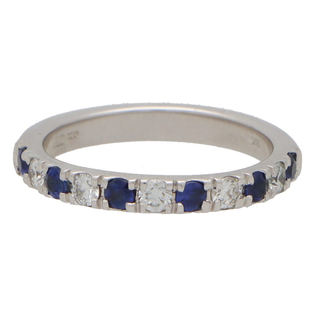 Sapphire And Diamond Half Eternity Ring In 18 Carat White Gold
