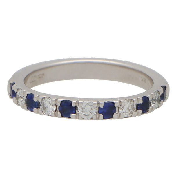 Sapphire And Diamond Half Eternity Ring In 18 Carat White Gold