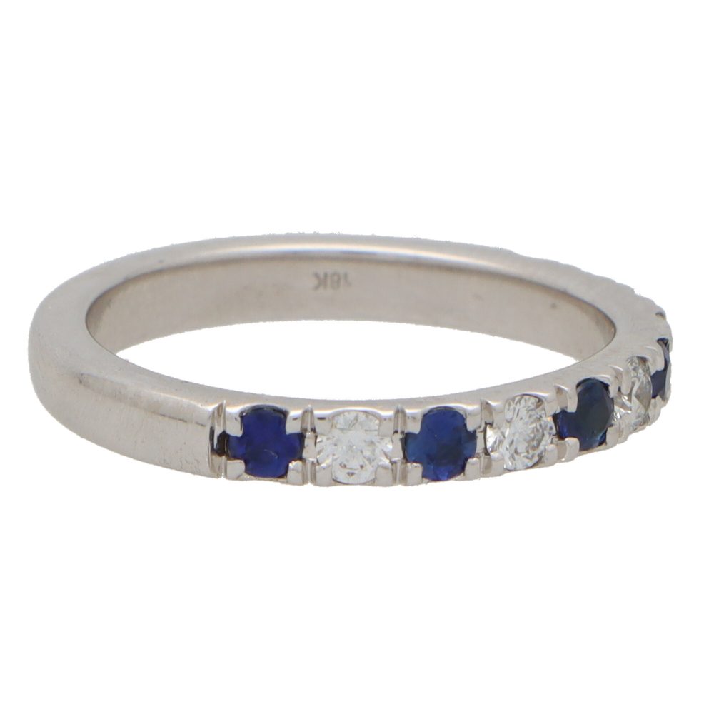 Sapphire And Diamond Half Eternity Ring In 18 Carat White Gold