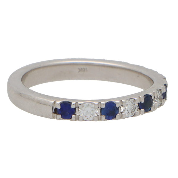 Sapphire And Diamond Half Eternity Ring In 18 Carat White Gold