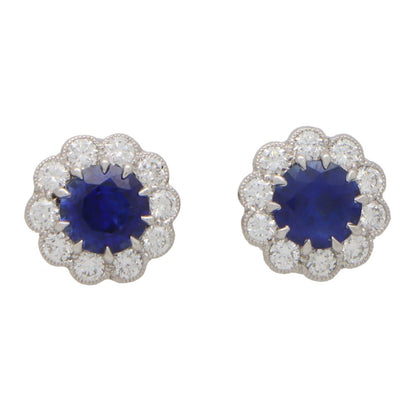 2.10ct Sapphire and Diamond Round Cluster Stud Earrings