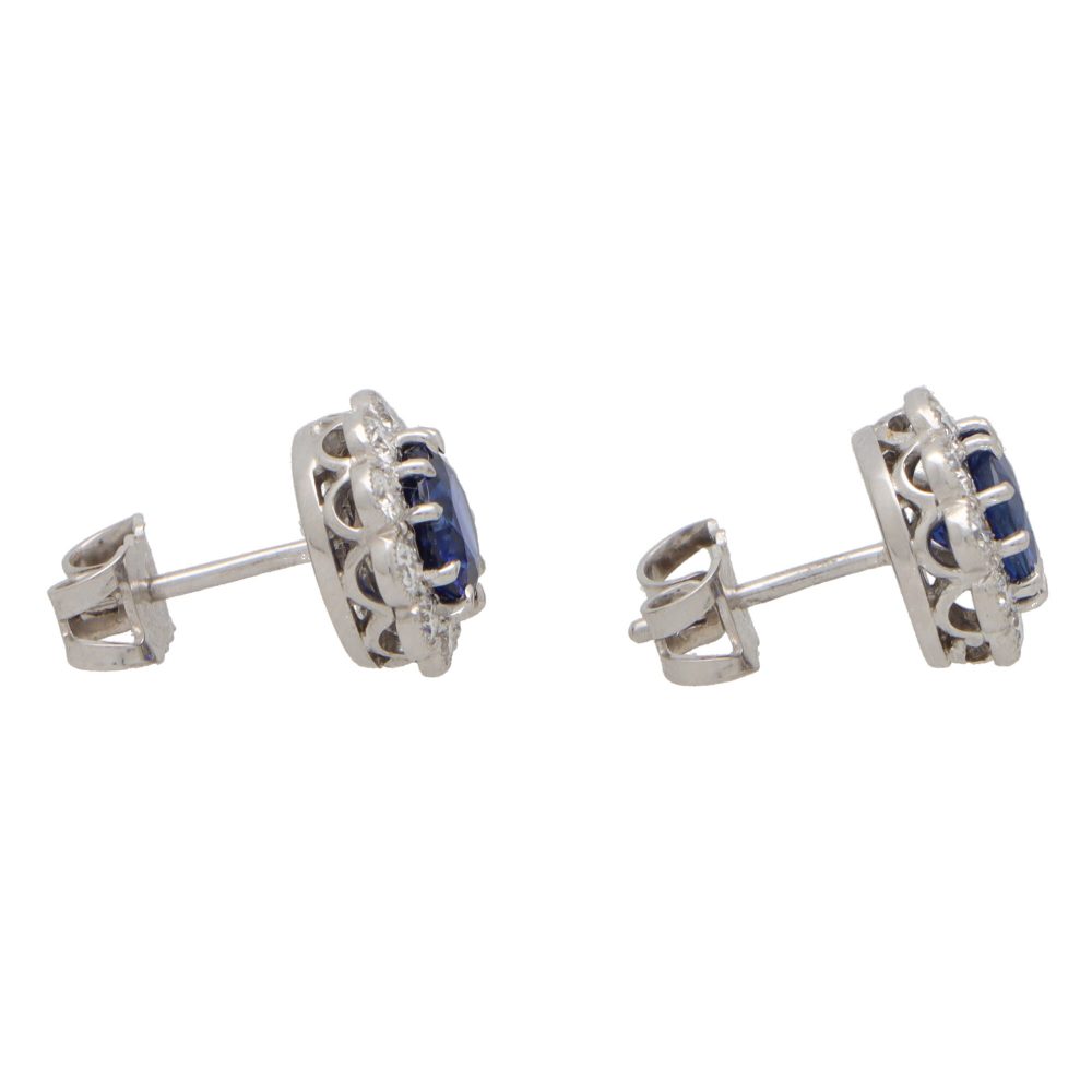 2.10ct Sapphire and Diamond Round Cluster Stud Earrings