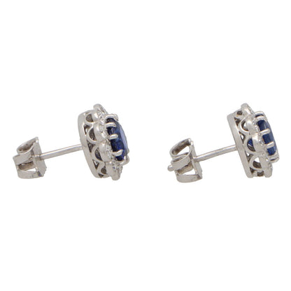 2.10ct Sapphire and Diamond Round Cluster Stud Earrings