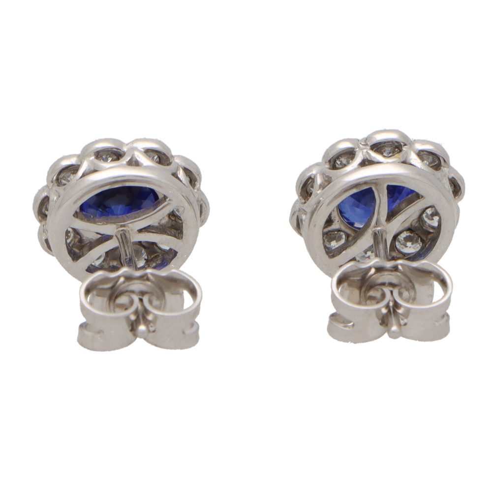 2.10ct Sapphire and Diamond Round Cluster Stud Earrings