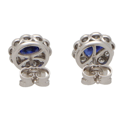 2.10ct Sapphire and Diamond Round Cluster Stud Earrings