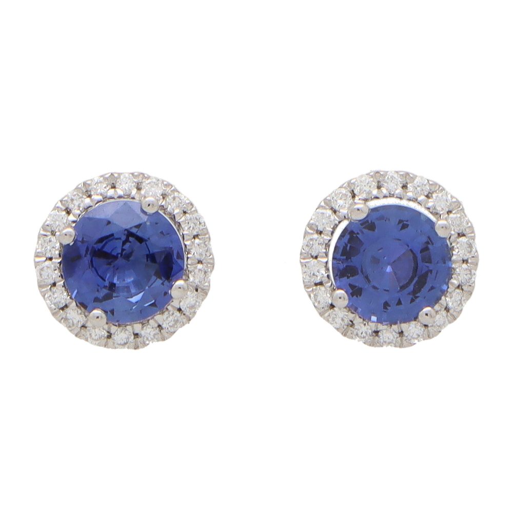 1.11ct Sapphire and Diamond Round Cluster Stud Earrings