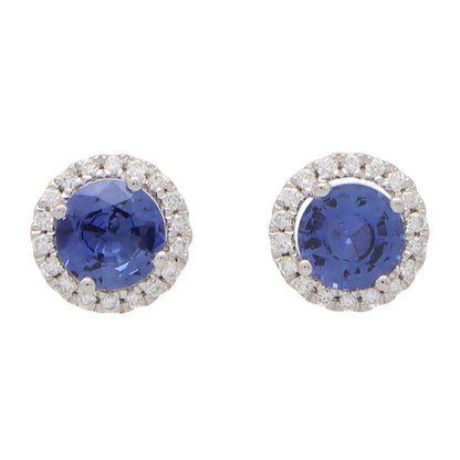 1.11ct Sapphire and Diamond Round Cluster Stud Earrings