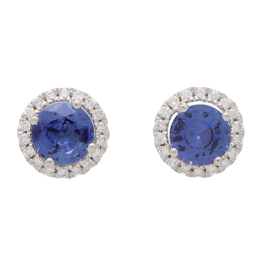 1.11ct Sapphire and Diamond Round Cluster Stud Earrings