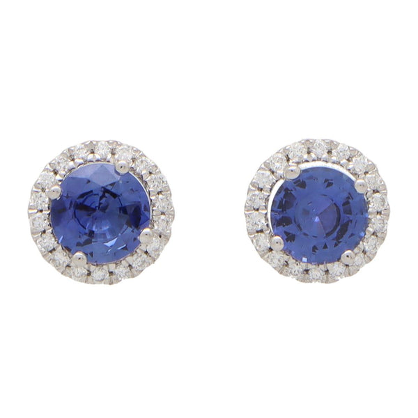 1.11ct Sapphire and Diamond Round Cluster Stud Earrings