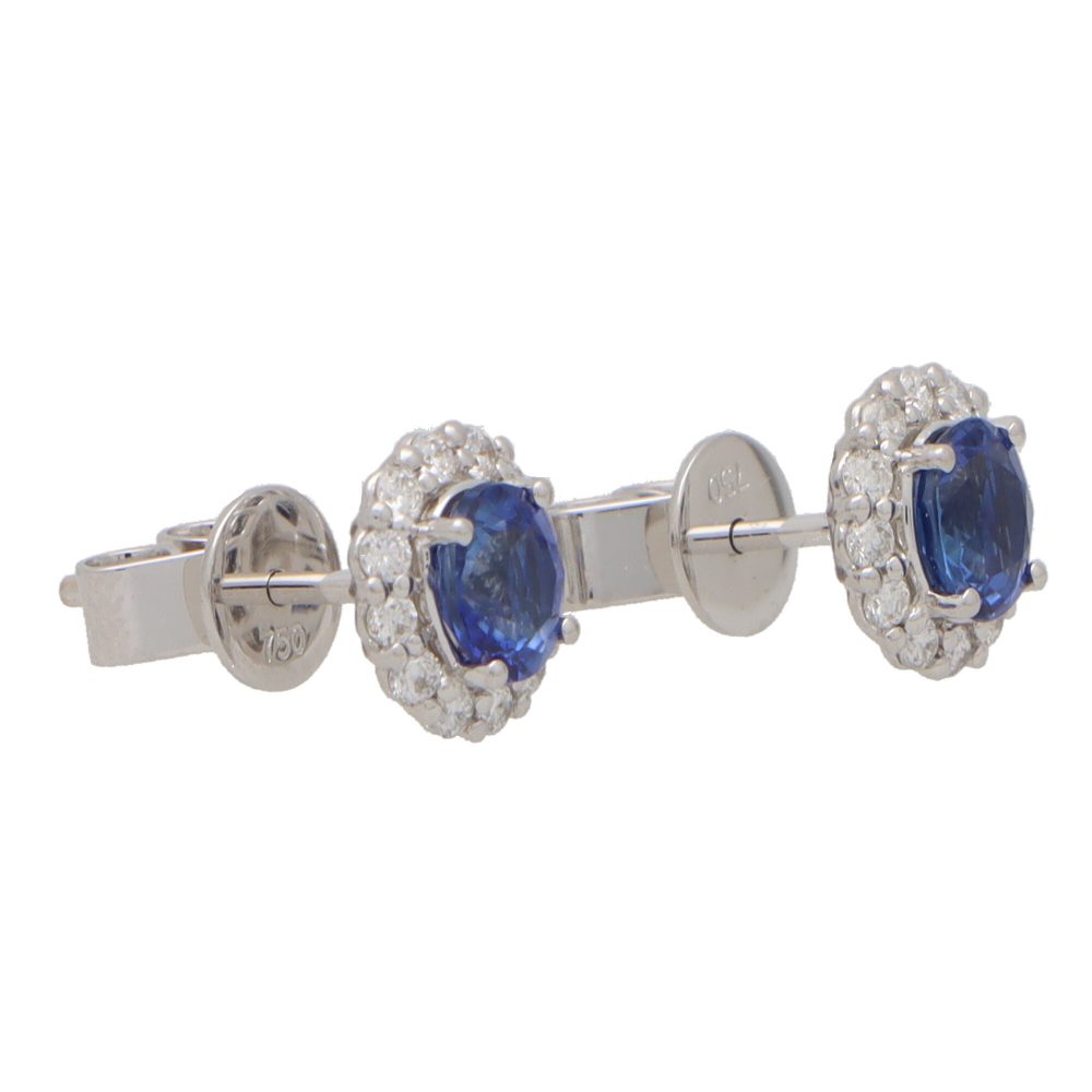1.27ct Sapphire and Diamond Oval Cluster Earrings