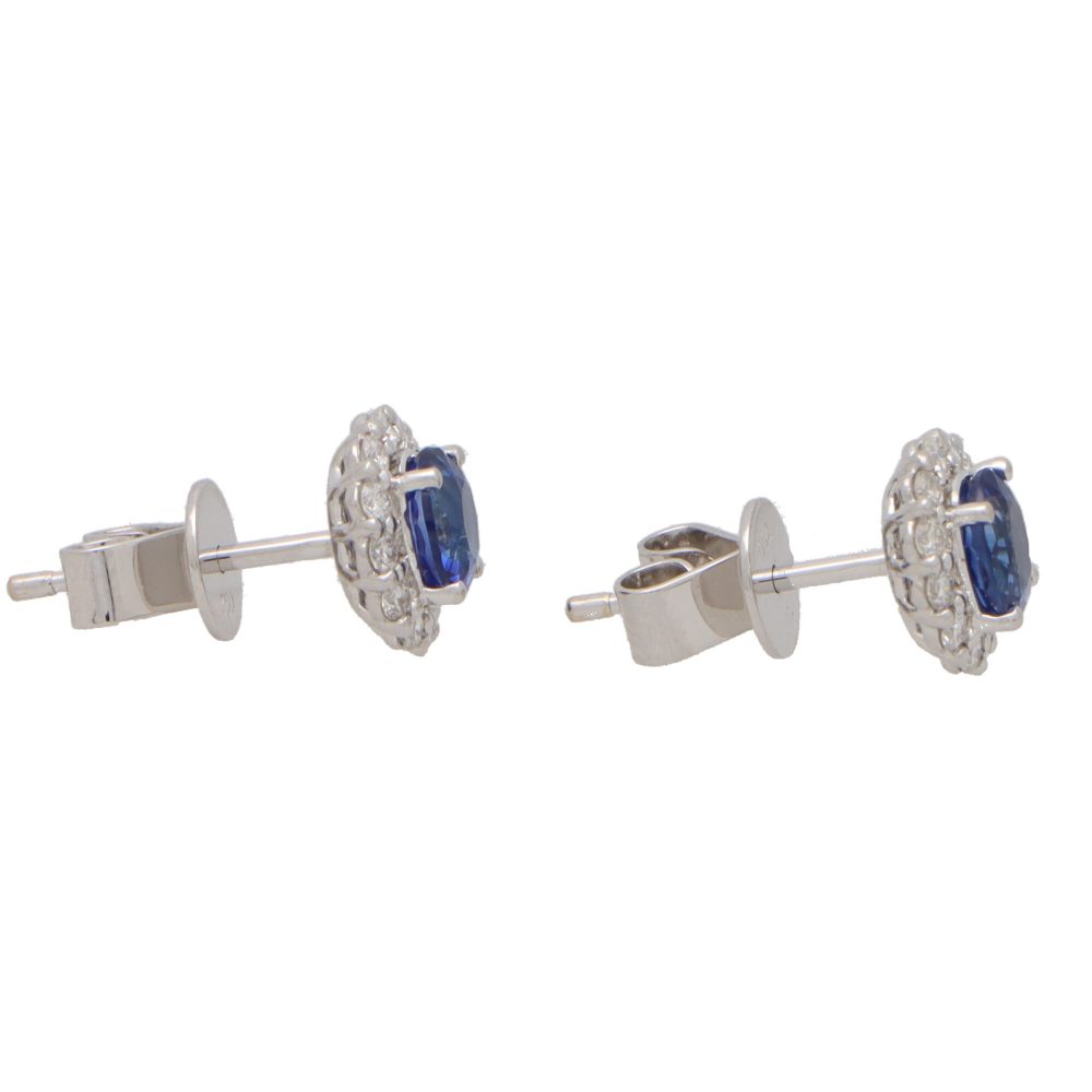 1.27ct Sapphire and Diamond Oval Cluster Earrings