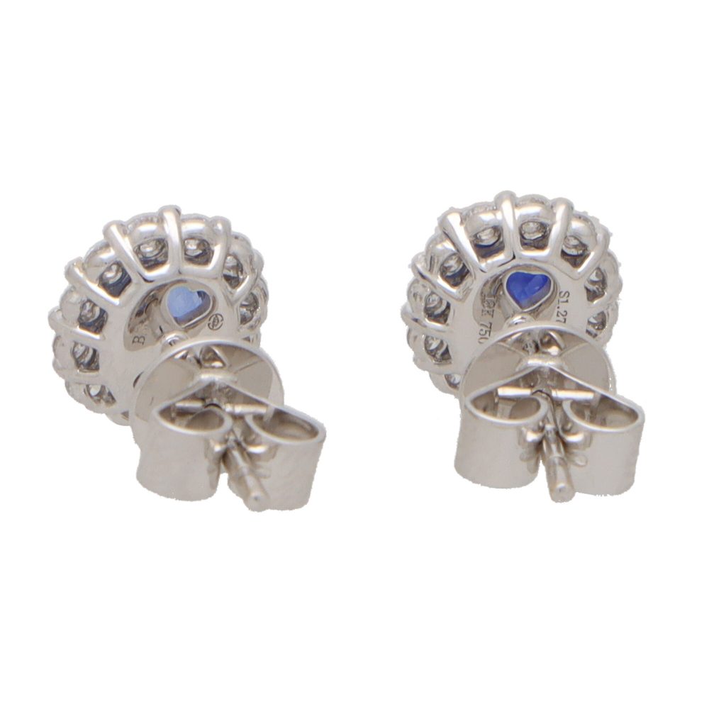 1.27ct Sapphire and Diamond Oval Cluster Earrings