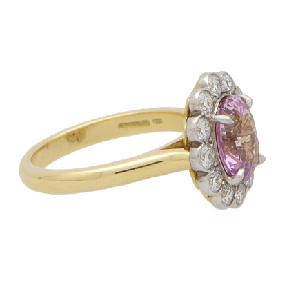 2.59ct Oval Cut Pink Sapphire and Diamond Floral Cluster Ring