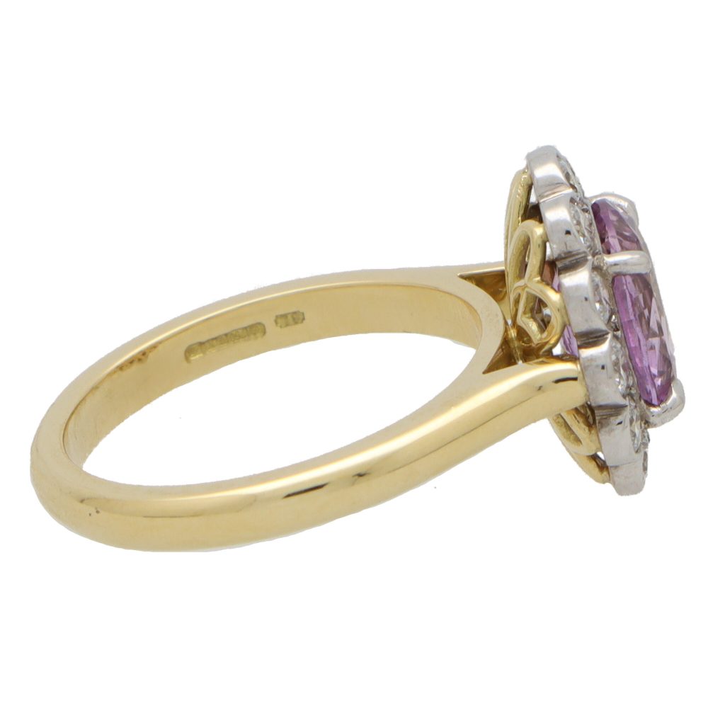 2.59ct Oval Cut Pink Sapphire and Diamond Floral Cluster Ring