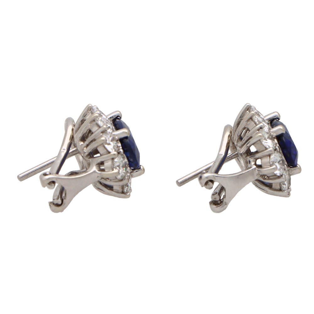 3.20ct Sapphire and Diamond Oval Cluster Earrings
