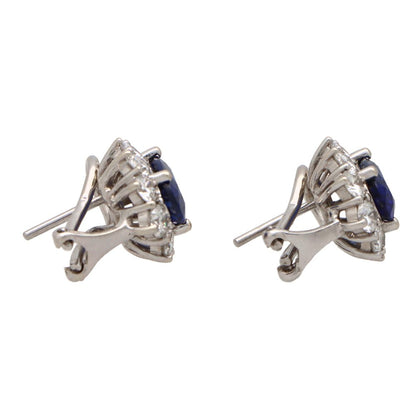 3.20ct Sapphire and Diamond Oval Cluster Earrings