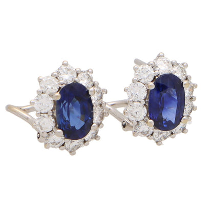 3.20ct Sapphire and Diamond Oval Cluster Earrings