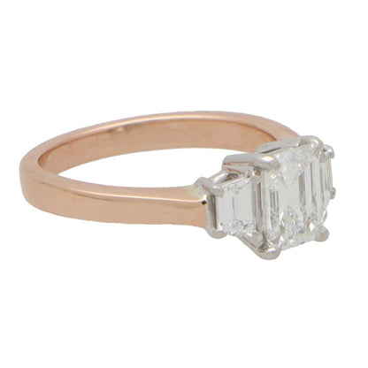 Emerald Cut and Trapezoid Diamond Three Stone Ring, 1.76ct
