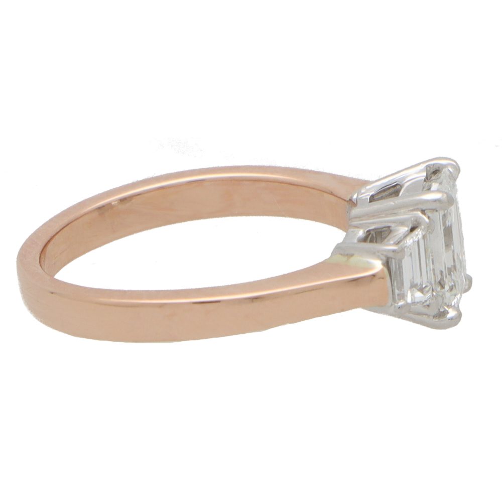 Emerald Cut and Trapezoid Diamond Three Stone Ring, 1.76ct