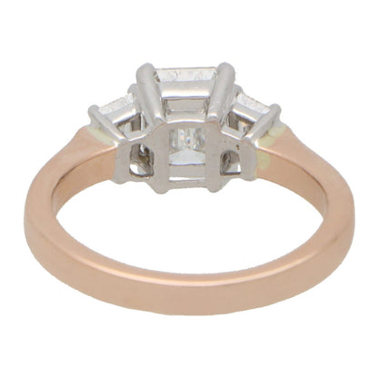 Emerald Cut and Trapezoid Diamond Three Stone Ring, 1.76ct
