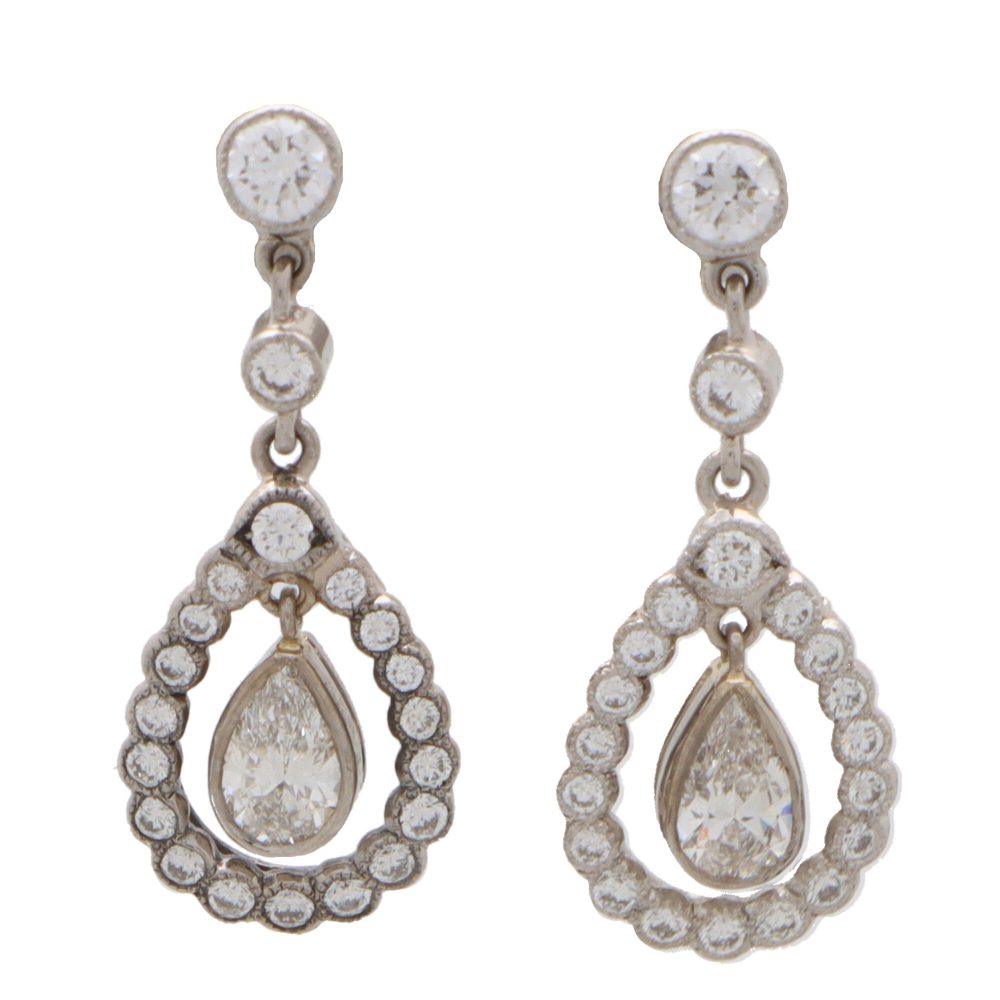 Pear Cut Diamond Cluster Garland Drop Earrings, 1.52 carat total