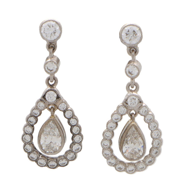 Pear Cut Diamond Cluster Garland Drop Earrings, 1.52 carat total