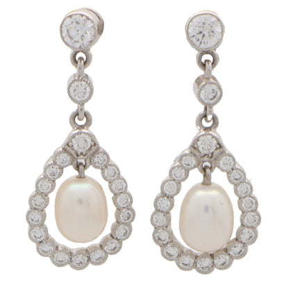 Diamond and Pearl Garland Drop Earrings