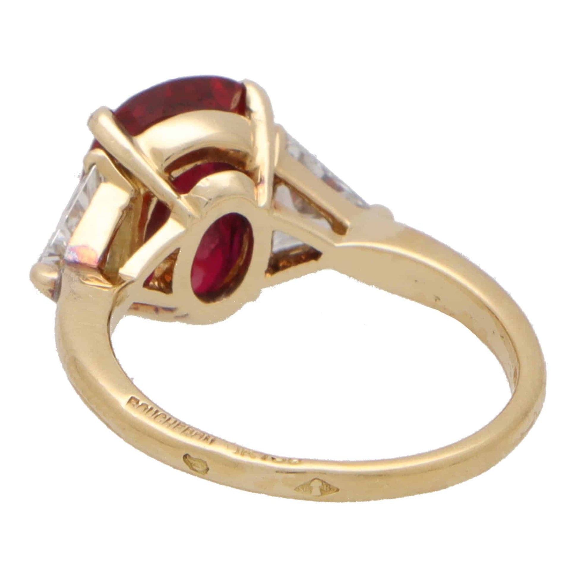 Vintage Boucheron ruby and diamond ring set in yellow gold.