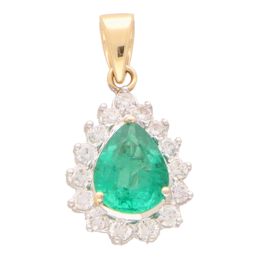 Emerald and diamond pendant in gold.