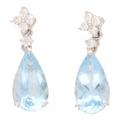 Contemporary Aquamarine And Diamond Drop Earrings In 18 Carat White Gold