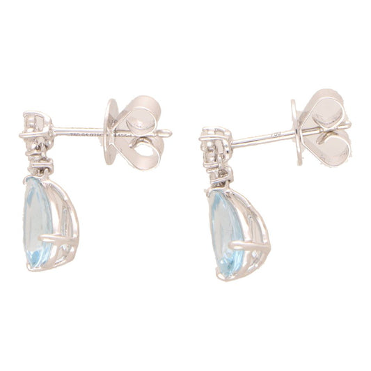 Contemporary Aquamarine And Diamond Drop Earrings In 18 Carat White Gold