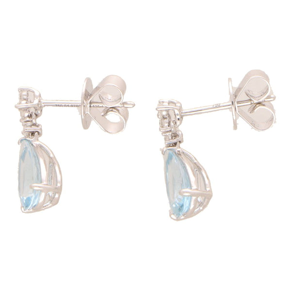 Contemporary Aquamarine And Diamond Drop Earrings In 18 Carat White Gold