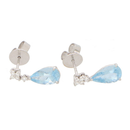 Contemporary Aquamarine And Diamond Drop Earrings In 18 Carat White Gold