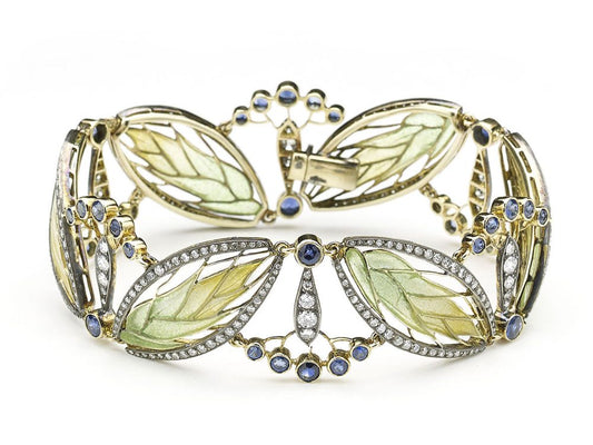 Moira Plique à Jour Enamel Sapphire Diamond Silver Gold Bracelet