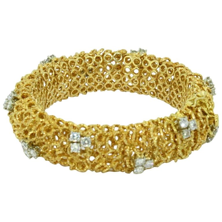 Vintage Italian Diamond Set Gold Bracelet