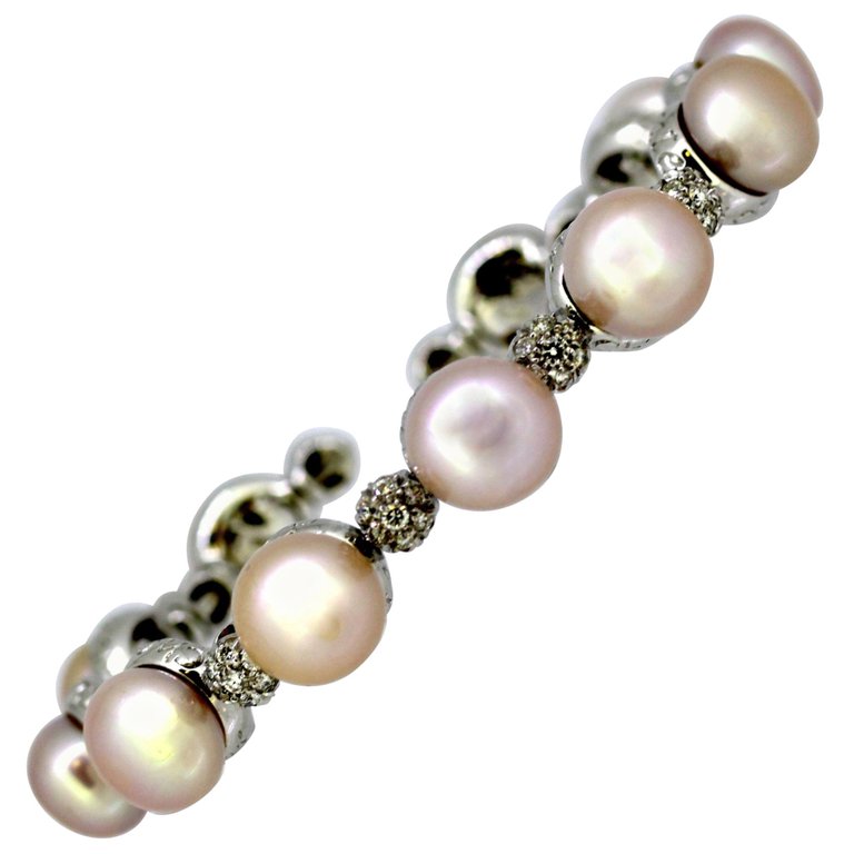 Vintage Chantecler South Sea Pearl and Diamond Bangle