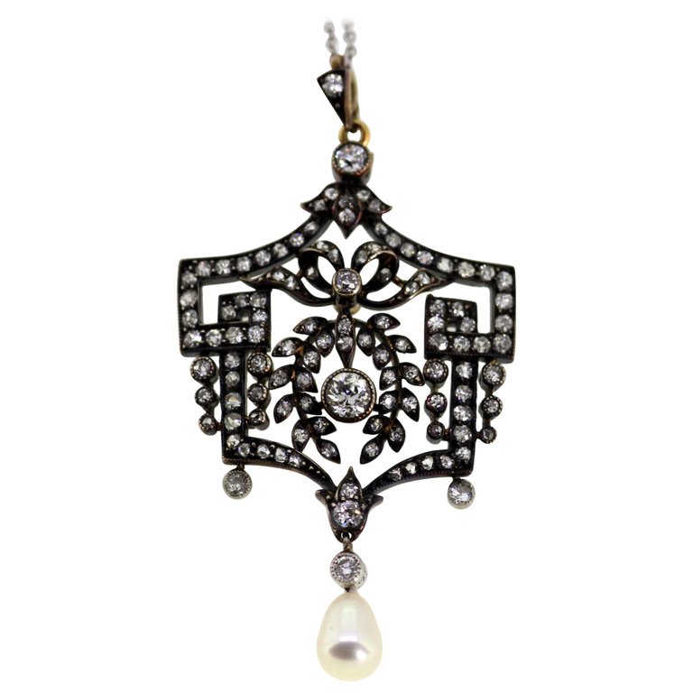 Antique Belle Époque Diamond Pendant Necklace