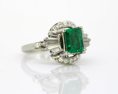 Emerald and Diamond Platinum Ring