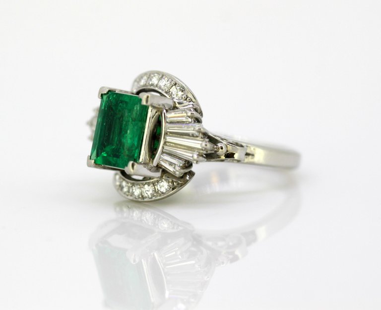 Emerald and Diamond Platinum Ring