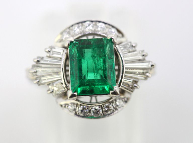 Emerald and Diamond Platinum Ring