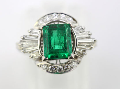 Emerald and Diamond Platinum Ring